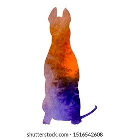 vector, white background, orange watercolor silhouette of a dog
