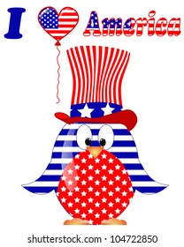 vector white background with penguin fourth of July