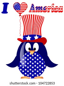 vector white background with penguin fourth of July