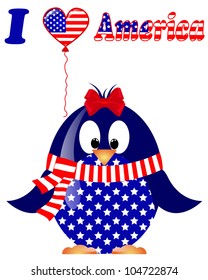vector white background with penguin fourth of July