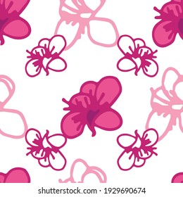 Vektorweißer Hintergrund, rosa, violetter weißer Magnolienblumen, Freiheit, Nahtloser Muster-Hintergrund