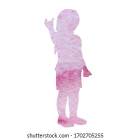 vector, white background, pink watercolor silhouette child girl