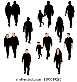 vector, white background, set of silhouettes people go, man and women