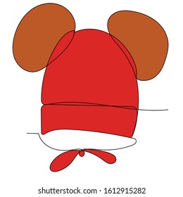 vector, white background, simple drawing baby hat, red