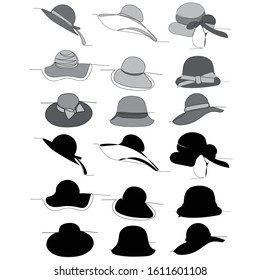 vector, white background, simple silhouette set of hats