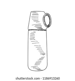 vector, white background, sketch, lines of thermos