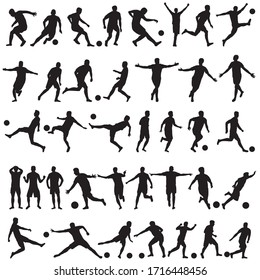 vector, white background, soccer players silhouettes set