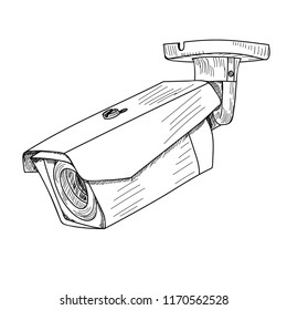 vector, white background, video surveillance camera sketch