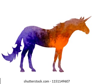 vector, white background, watercolor silhouette unicorn