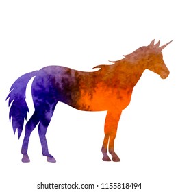 vector, white background, watercolor silhouette unicorn