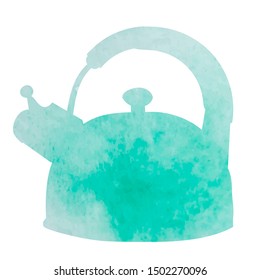 vector, white background, watercolor silhouette teapot