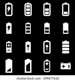 Vector white battery icon set. 