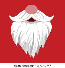Vector white beard of Santa Claus on dark red background, cartoon style