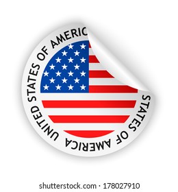 vector white bent sticker with flag of the united states of America