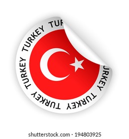 vector white bent sticker with flag of the turkey