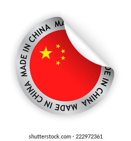 vector white bent sticker with flag of the china and sign made in china
