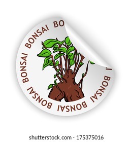 vector white bent sticker with picture of bonsai