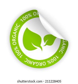 vector white bent sticker with symbol of organic