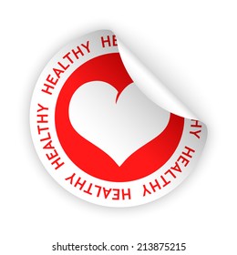 vector white bent sticker with symbol of healthy product