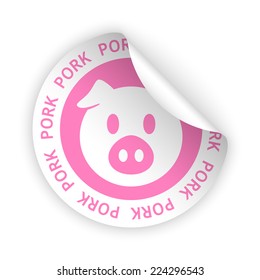 vector white bent sticker with symbol of pork meat