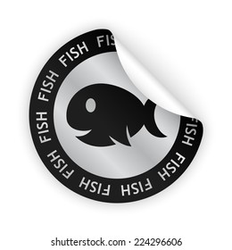 vector white bent sticker with symbol of fish meat