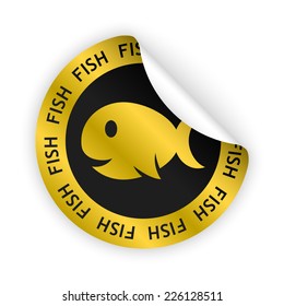 vector white bent sticker with symbol of fish meat