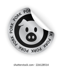 vector white bent sticker with symbol of pork meat