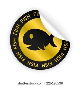 vector white bent sticker with symbol of fish meat