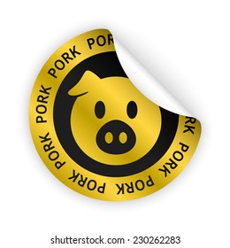 vector white bent sticker with symbol of pork meat