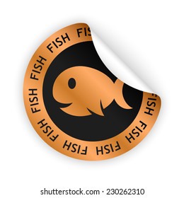 vector white bent sticker with symbol of fish meat