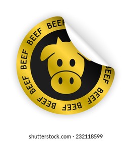 vector white bent sticker with symbol of beef meat