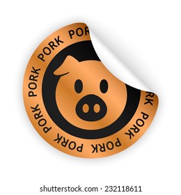 vector white bent sticker with symbol of pork meat