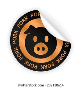 vector white bent sticker with symbol of pork meat