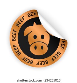 vector white bent sticker with symbol of beef meat