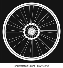 vector white Bicycle wheels isolated on black background. bike wheel Icon. bicycle wheel Icon Vector. bike wheel Icon logo. bike wheel Icon Sign. bicycle wheel Icon Flat. bike wheel Icon design