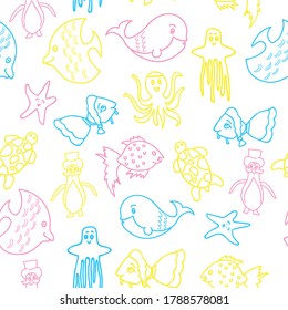 Vector white big aquatic seamless pattern background