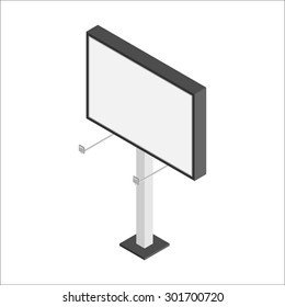 Vector white billboard screen, isometric 3d-like projection isolated on white background for your advertisement and design.