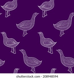 Vector white bird seamless pattern on purple background
