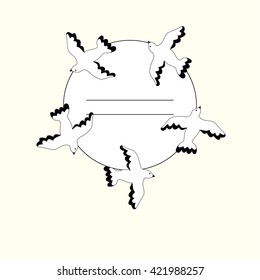 Vector white birds round frame. Bird decorative card with place for your text.