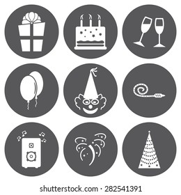 Vector white birthday icons set