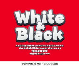 Vector White And Black Alphabet. Bright 3D Font.