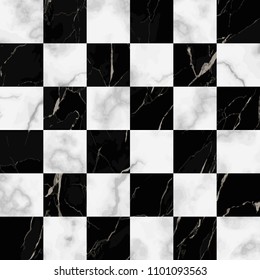 Vector white and black check marble seamless pattern. Repeat marbling surface, modern luxurious chessboard background, luxury wallpaper, textile print and tile.