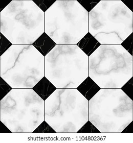 Vector white and black check marble seamless pattern. Repeat marbling surface, modern luxurious chessboard background, luxury wallpaper, textile print and tile.