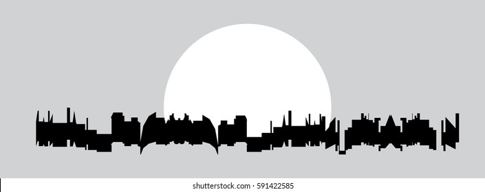 Vector white and black cityscape illustration