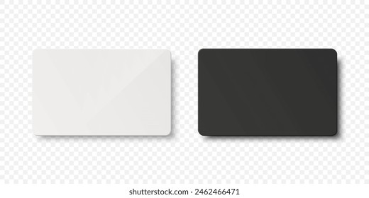 Vector White and Black Gift Card, Certificate, Guest Room, Plastic Hotel Apartment Keycard, ID Card, Sale, Credit Card Design Template for Mockup, Branding. Top View