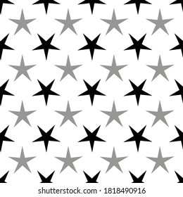 Vector blanco con fondo de patrón de repetición geométrico sin fisuras de las estrellas negras y grises. Diseño moderno con elementos estelares sencillos. Bueno para el embalaje, papelería, productos navideños