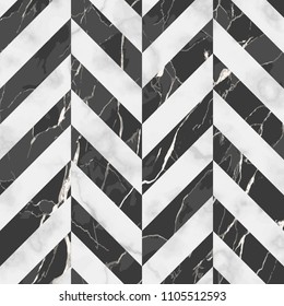 Vector white and black herringbone marble seamless pattern. Repeat diagonal marbling surface, modern luxurious chessboard background, luxury wallpaper, textile print, parquet and tile.