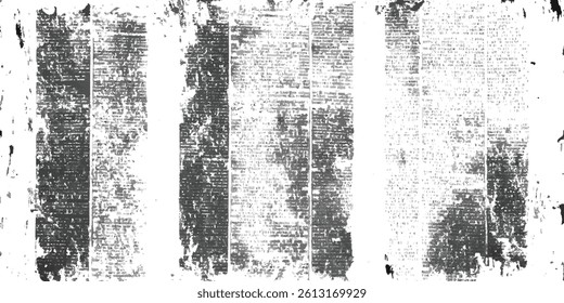 Vector white and black newspaper paper grunge vintage old aged texture. Vintage grunge newspaper collage background. Newspaper with old grunge vintage unreadable paper texture background