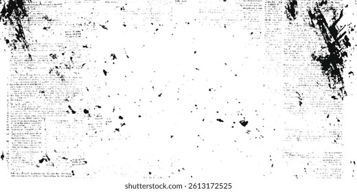 Vector white and black newspaper paper grunge vintage old aged texture. Vintage grunge newspaper collage background. Newspaper with old grunge vintage unreadable paper texture background.