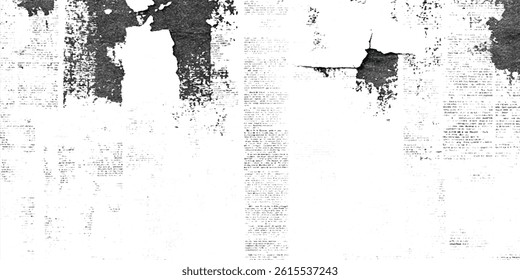 Vector white and black newspaper paper grunge vintage old aged texture. Vintage grunge newspaper collage background. Newspaper with old grunge vintage unreadable paper texture background.